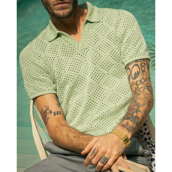 NWT Dandy Del Mar Pistachio Crochet Shirt Large - Picture 2 of 9